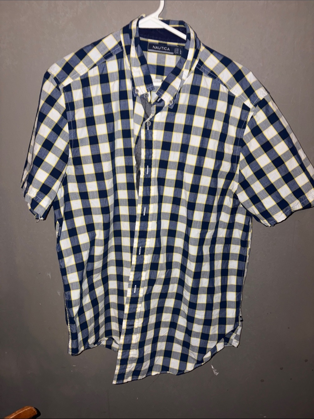Nautica Blue, White & Yellow Plaid Short-Sleeve Button-Down Shirt